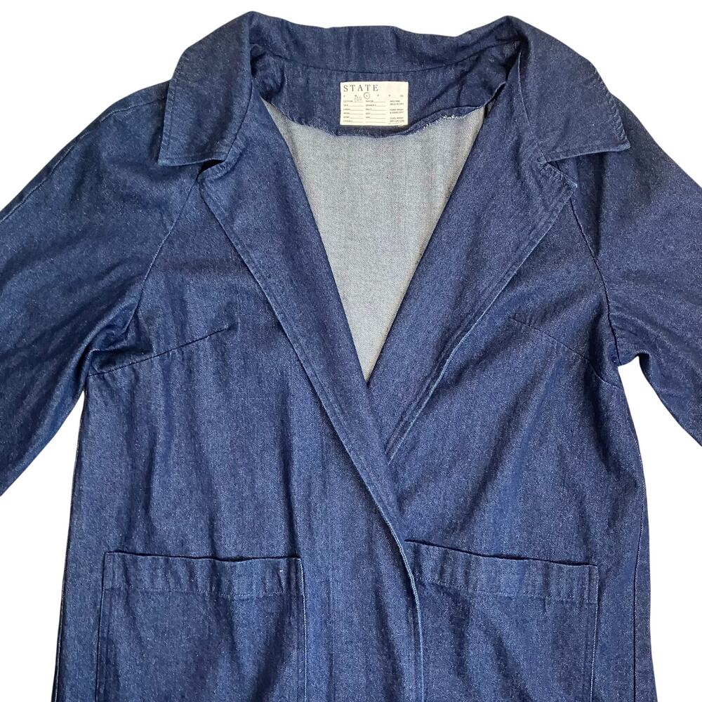 STATE the Label Dark Wash Denim Potter’s Coat Sz Large 100% Cotton - Picture 9 of 16